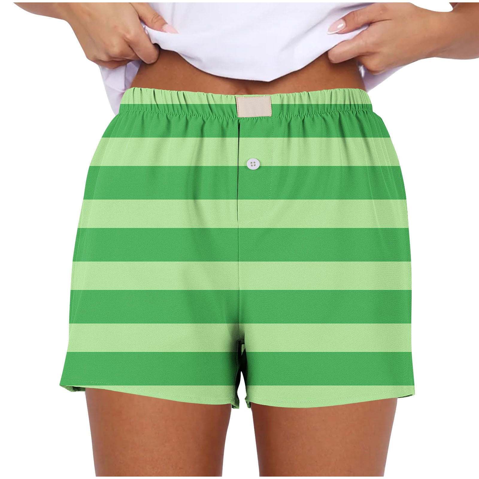 MIUOWANP Plus Size Shorts of Women Horizontal Stripe Print