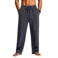 thumbnail image 2 of Men's Straight Leg Waffle Pants,Elastic Drawstring Waist Loose Fit Casual Trousers, Lightweight Breathable Textured Daily Streetwear Clothes with Pockets Black XL, 2 of 6
