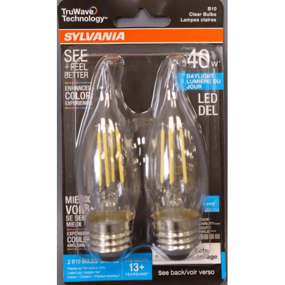 Sylvania 40792 B10 LED Dimmable Bulb, Clear, 4 Watts