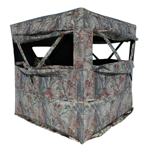 Muddy Outdoors Hunting Easy Set-Up Portable Concealable Black-Backed Water Resistant Epic Camo Prevue Ground Blind, 2 Person Blind