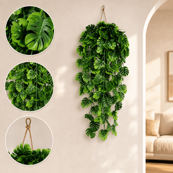 Artificial Hanging Monstera, 30.8in Fake Trailing Greenery Vine for Wall Home Wedding Decor, Faux Tropical Split Leaves for Indoor Outdoor Garden Patio