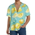 thumbnail image 7 of Lsque Yellow Lemon print Men's Cuban Collar Short Sleeve Shirt Summer Beachwear Casual Button Down Fashionable Vacation Leisure Shirt-XX-Large, 7 of 7
