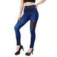 thumbnail image 6 of KIJBLAE Women's Fashion High Waist Skinny Leopard Patchwork Denim Pencil Pants Jeggings Stretch Leggings Jeans Blue Free Size, 6 of 7