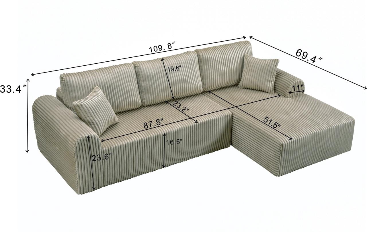 Shikeyi 109" Cloud Modular Sectional Sofa Couch with L-Shape Chaise,Modern Minimalist Upholstered Boneless Couches for Living Room Bedroom, Camel