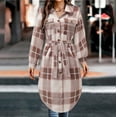 thumbnail image 2 of Women's Casual Wool Blend Long Plaid Lapel Shirt Jacket Button Down Pocketed Shirt Shacket Coat Outwear with Belt, 2 of 5