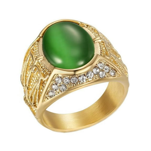 HIJONES Men's Stainless Steel Unique Libra Zodiac Sign Rhinestone Ring White Zircon Birthday Party Jewelry Gold Green Stone Size 7