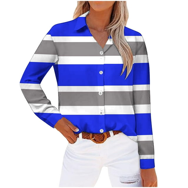 cfhntfmh Womens Color Block Shirts Soft Collared Long Sleeve Loose Buttons down Blouses Casual Fall Tunic Tops