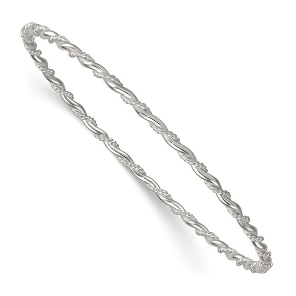 Sterling Silver Polished and Twisted 2.5mm Slip-on Bangle Bracelet