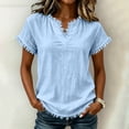 thumbnail image 2 of ClodeEU Women's V Neck Short Sleeve T-Shirt,Casual Solid Color Frayed Edge Top Blue,Women's Plus M, 2 of 9