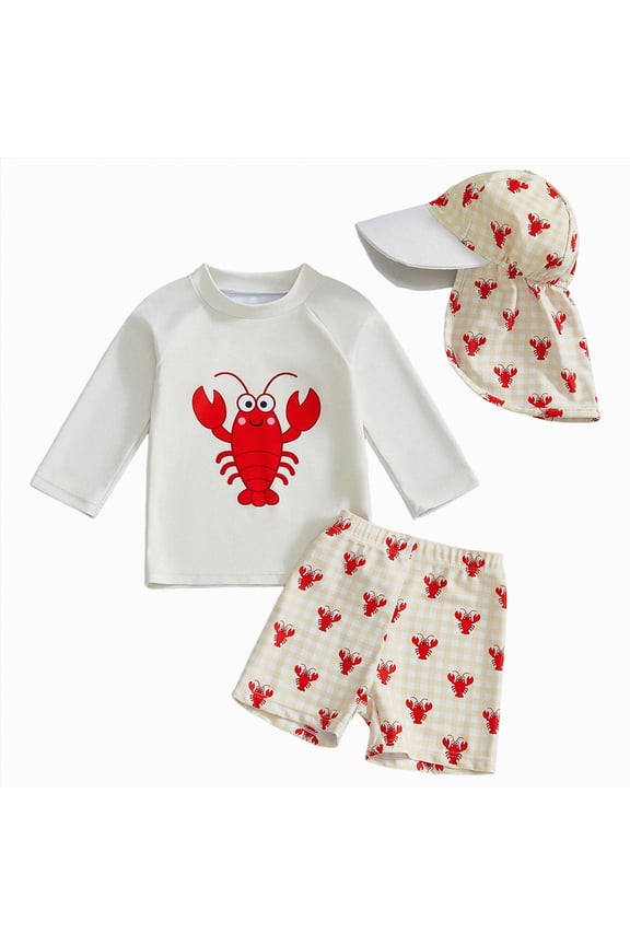 Baby and Toddler Boys' 3-Piece Swimsuit Set Bathing Suit with Hat(White,6-12 M)