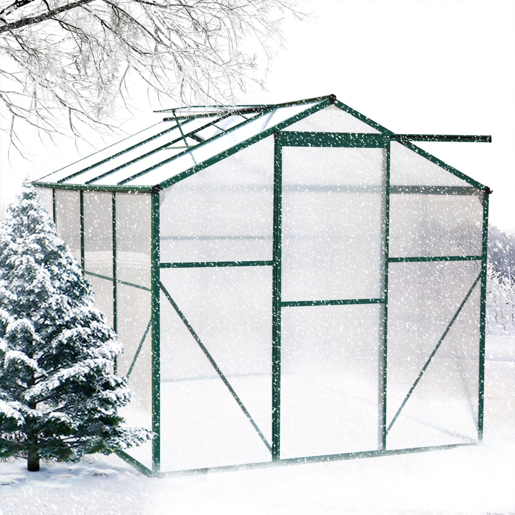 Greenhouse for Outdoors, Heavy Duty Polycarbonate Greenhouse, Walk-in Garden Greenhouses, Large Green House for Outside, Backyard Green House for Winter, Easy Setup (6'x 8')