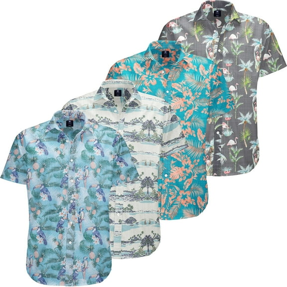 Visive Men's Hawaiian Shirt 4-Pack - Comfortable & Stylish Short Sleeve Button Down - Versatile Casual Shirts for Every Occasion - Soft Cotton Blend - For Small & 4XL for Big Men