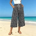 thumbnail image 5 of Levmjia Women's Summer Floral Print Wide Leg Pants Loose Fit Casual Drawstring Capri Trousers with Pockets Vintage Washed Vacation Beach, 5 of 7