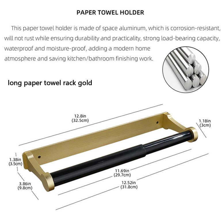 Relax love Paper Roll Hanger Under Cabinet Wall Mount Stainless Steel Heavy  Duty Adhesive or Drilling Paper Towel Rack,Gold 