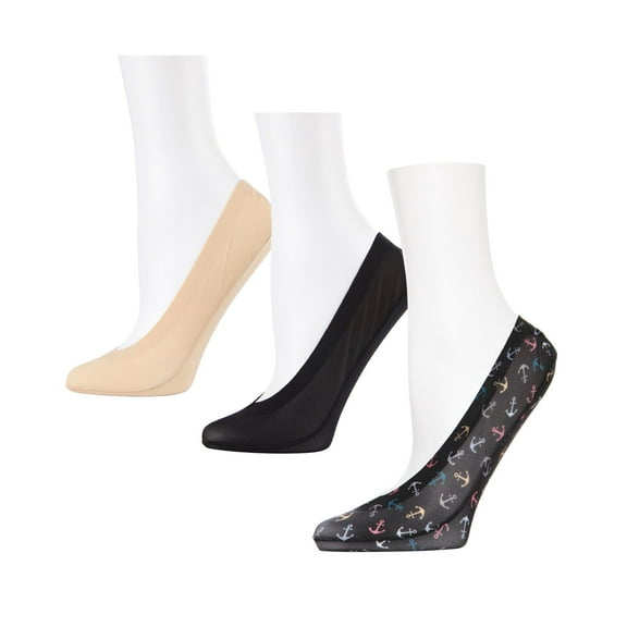 MeMoi Women's 3 Pair Pack Anchors At Sea Fine Edge Liner Socks - Womens - Female, One Size, Black