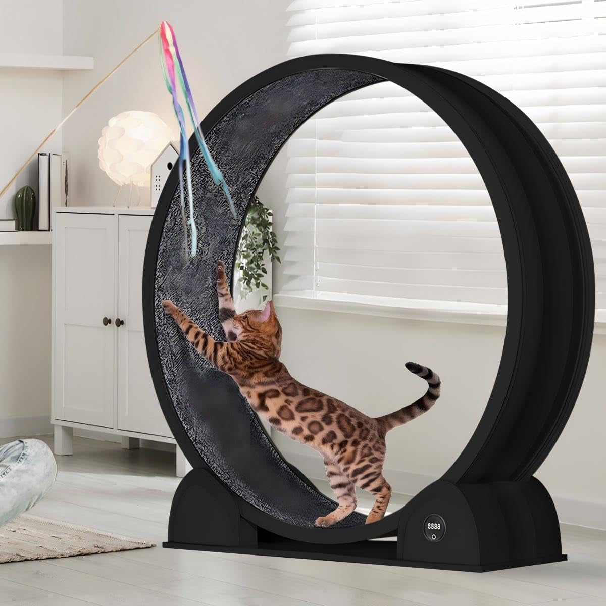 Cat Exercise Wheel for Indoor Cats, Fast Cat Wheel 45'' Quiet Cats Treadmill with Pedometer, Pet Running Wheels for Weight Loss and Health Black