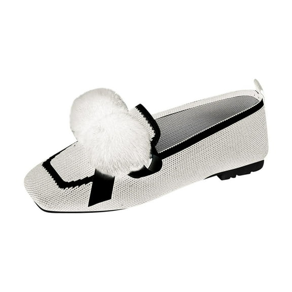 Beige Women'S Slip-On Flats With Soft Pom Pom Detail, Breathable Mesh Design, Lightweight And Comfortable For Everyday Use