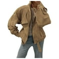 thumbnail image 2 of Chaqueta de Terciopelo Esmerilado de Larga con Cuello Alto y Cremallera para Mujer, Elegante y , de Ante Caqui S, 2 of 10