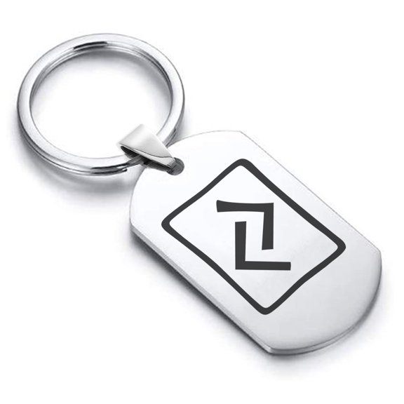 Stainless Steel Elder Futhark Jera Rune Dog Tag Keychain Circle Ring
