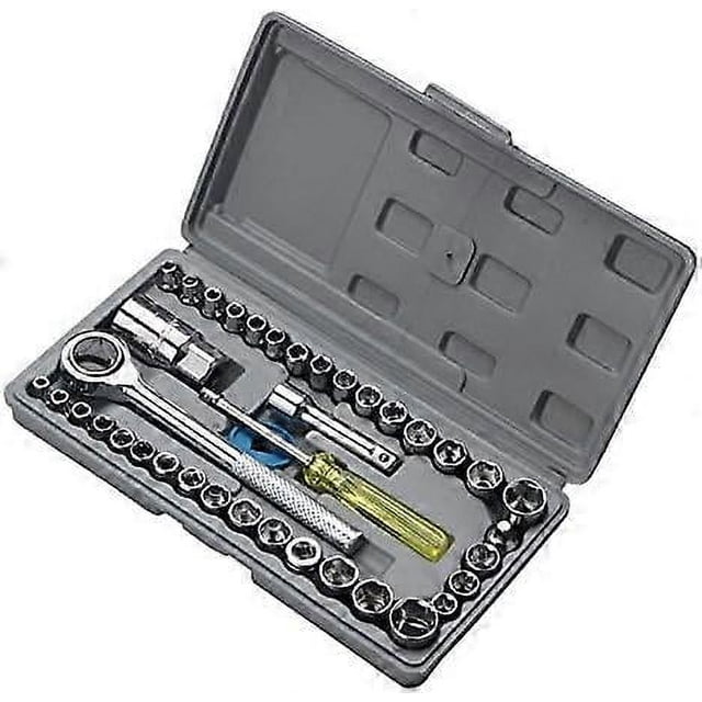 40 Pcs 1/2", 1/4", 3/8" Socket Wrench Set DR Drive Reversible Ratchet Handle with Case