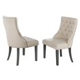 thumbnail image 3 of Dark Gray Wood 7pc Dining Set with Tufted Beige Linen Chairs and Bench, 3 of 6