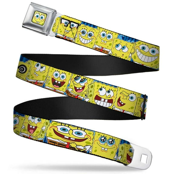 Sponge Bob Face Close Up Sponge Bob Expressions Stripe Blue Webbing Seatbelt Belt Standard