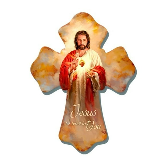Glow Decor 8" Brown and Red Sacred Heart Biblical Quoted Wall Cross
