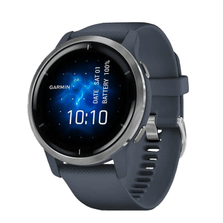 Gamin Venu 2, Silver Bezel with Granite Blue Case, GPS Smartwatch (Garmin Certified )