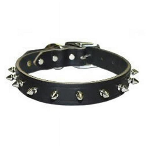 No.100LK-BK22 Leather Spiked 1-Ply Latigo Collar 1inx 22in Color Black
