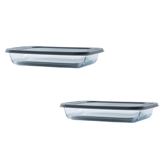 2Pack 7.4Inch×12Inch Rectangular Glass Baking Dish With Gray Lid 3.08Pt（1.7L） Tableware Home Decor