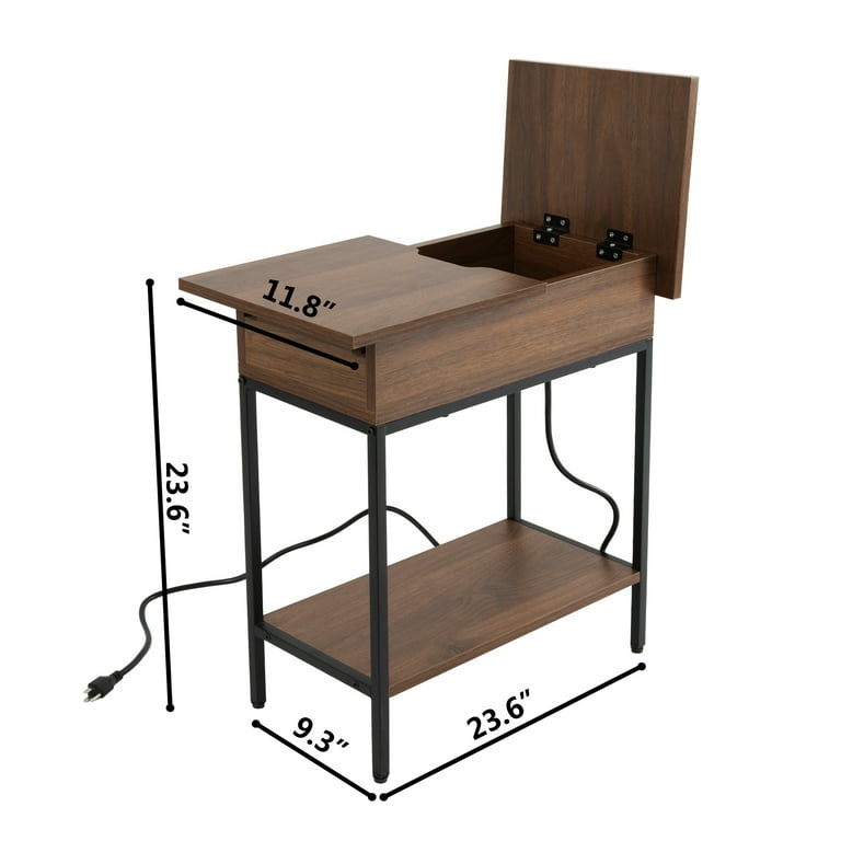 StorageWorks Flip Top Narrow End Table with Storage and Built-In