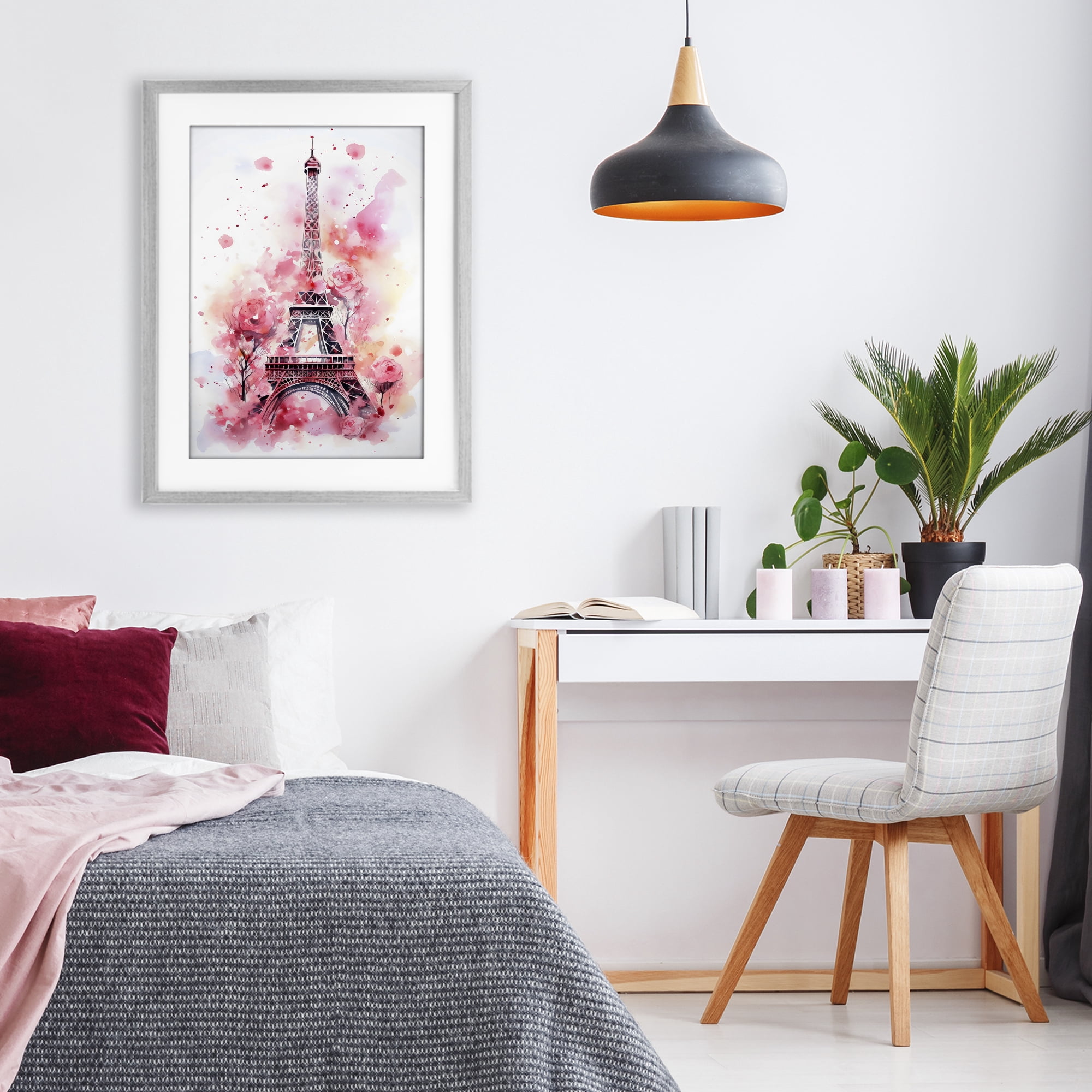 Stupell Industries Eiffel Tower In Roses Gray Framed Print Under Glass, design by Creative Studio