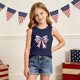 thumbnail image 5 of Odeerbi Niñas Estampado Bandera Americana Camiseta de Cuello Tripulación Sin Mangas Día de La Independencia, 5 of 8
