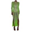 thumbnail image 2 of Women Dresses Plus Long Sleeved Sexy Round neck Leisure Dresses Solid Fashion Dresses Green Trendy Skirt Size L, 2 of 6