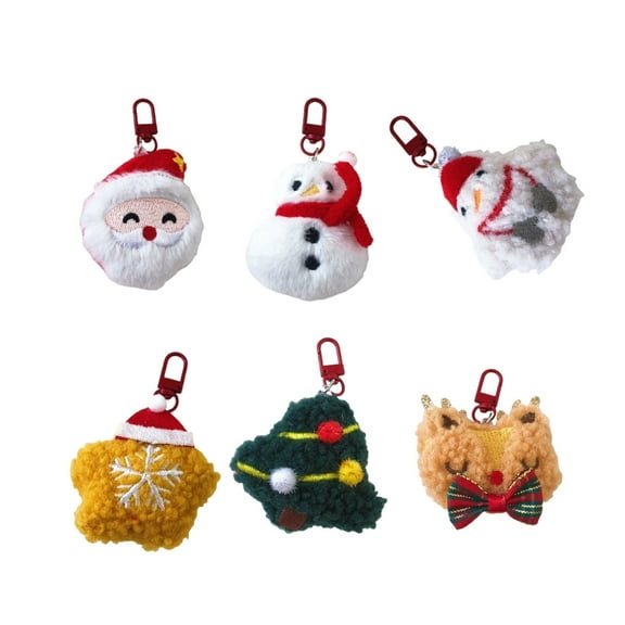 Fogun Set of 6 Plush Keyrings Cartoon Christmas Themed Keychain Handmade Bag Charm Stylish Festive Decoration and Gifts