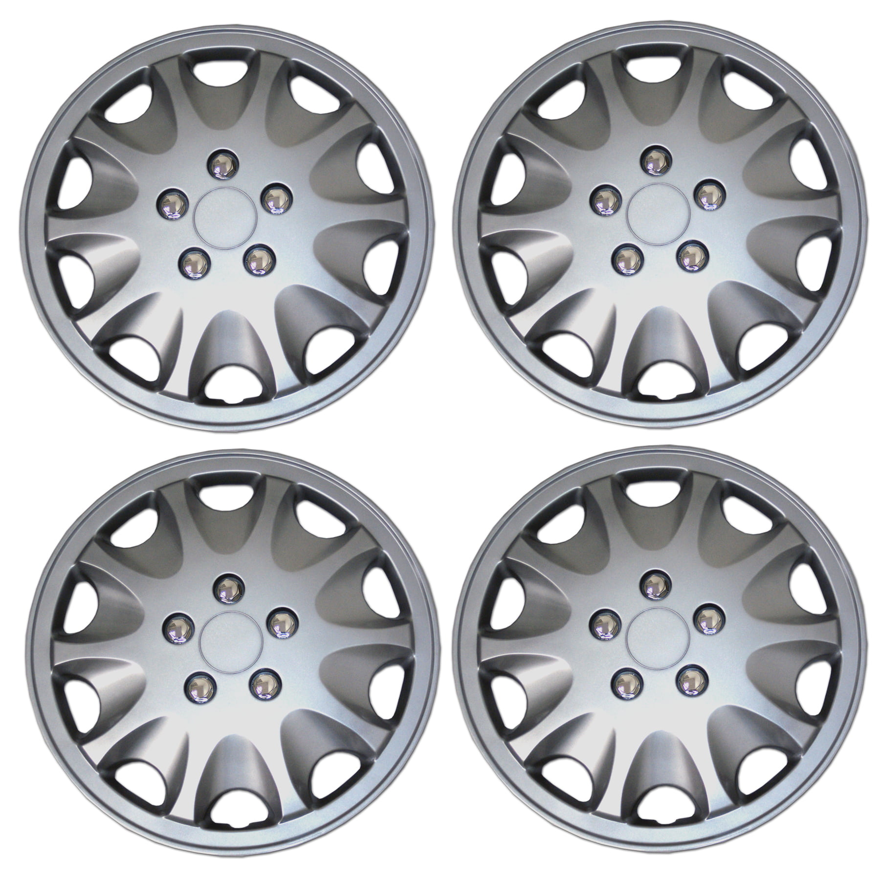 TuningPros WSC3-028AS15 4pcs Set Snap-On Type Pop-On 15-Inches Metallic Silver Hubcaps Wheel Cover 