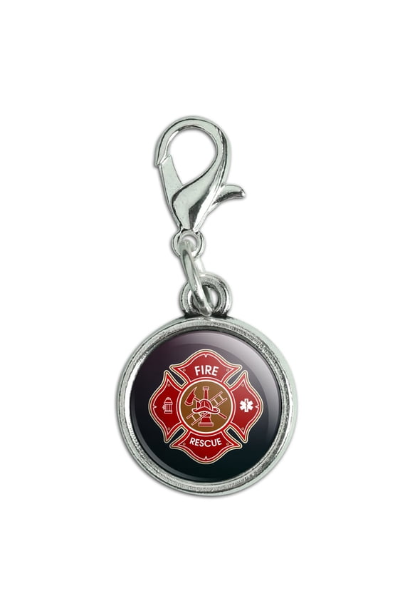 Firefighter Fire Rescue Maltese Cross Antiqued Bracelet Pendant Zipper Pull Charm with Lobster Clasp