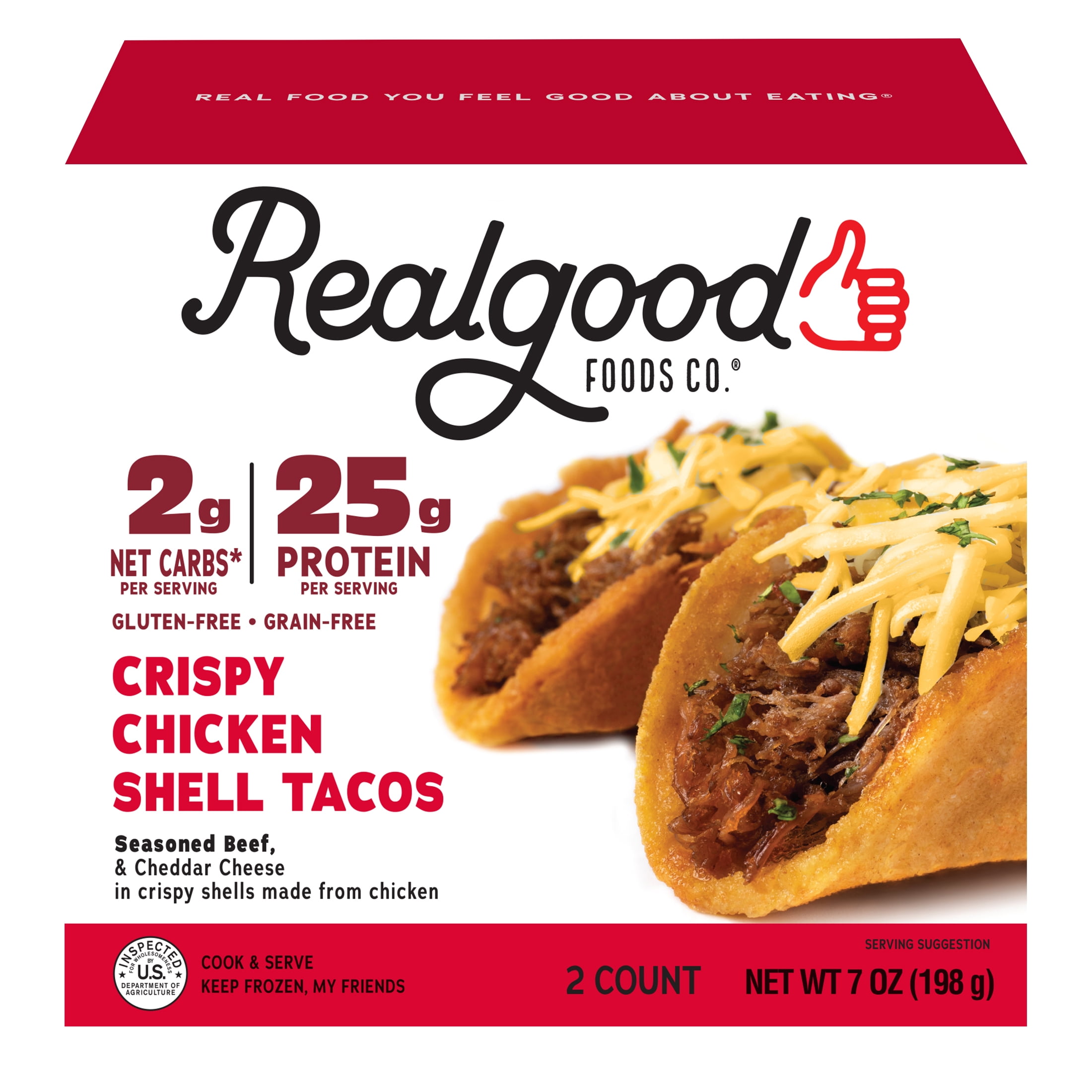 Realgood Foods Co. Chicken Shell Beef Taco, 7 oz (Frozen), Gluten-Free ...