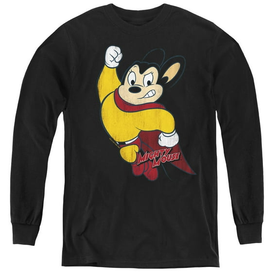 Mighty Mouse Classic Hero Youth Long Sleeve T-Shirt Black