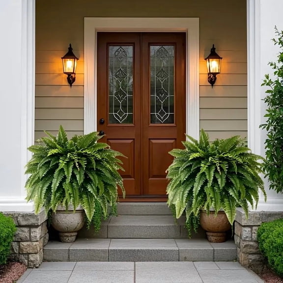 2PCS 38in Artificial Boston Fern UV Resistant Large Faux Plant for Outdoor Porch Home Garden Decor Full and Realistic