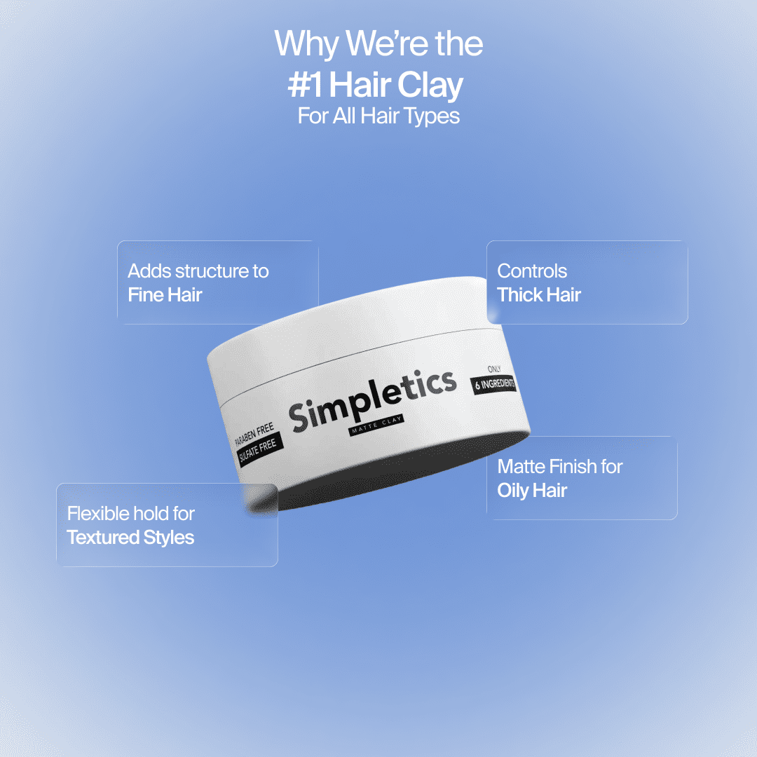 Simpletics All Natural Hair Clay for Men – 6 Ingredient Matte Styling Clay with Beeswax & Coconut Oil – Vanilla Scent – Strong Hold & Texture – Non-Greasy, Water Based, No Harsh Chemicals – 2oz