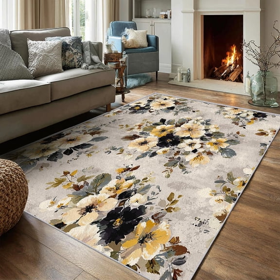 Vintage Floral Area Rugs, Rustic Flower Carpet, Washable Non Slip Low Pile Soft Rug for Bedroom Living Room Farmhouse Decor Mat 2ftx3ft