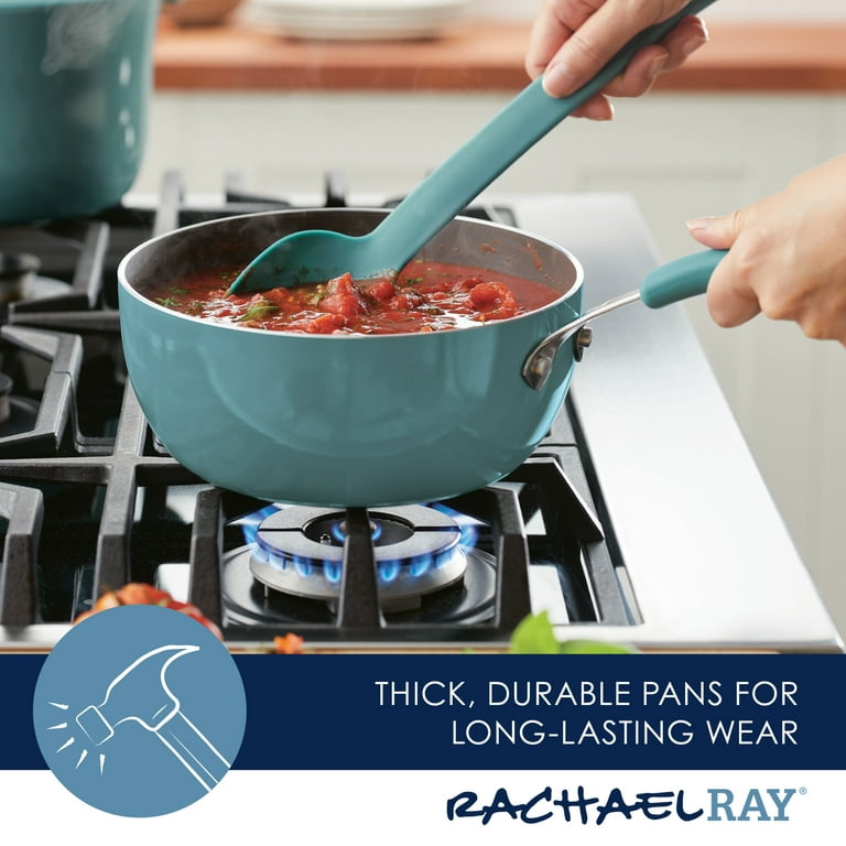 Rachael Ray 3-Quart Nonstick Saucier Pan, Aluminum, Agave Blue, Cook + Create Collection
