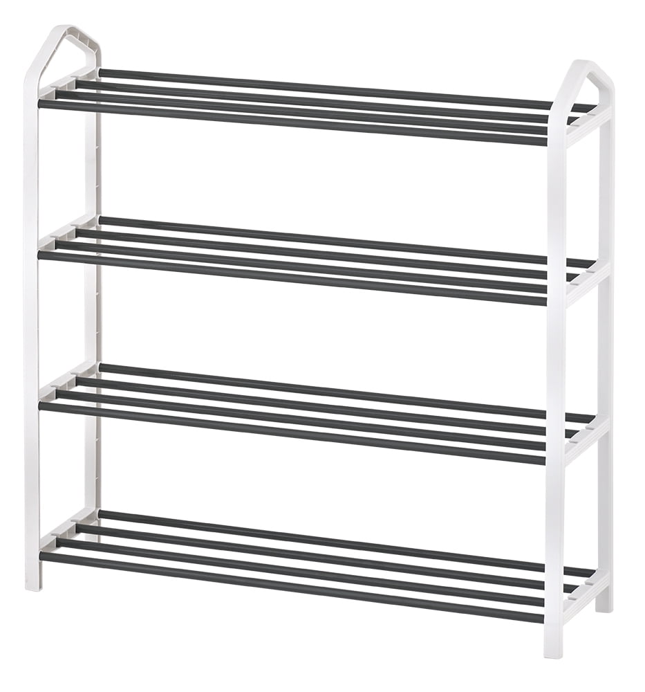 Mainstays 4-Tier Shoe Rack White Plastic Frame, Gray Coating, up to 12 Pairs