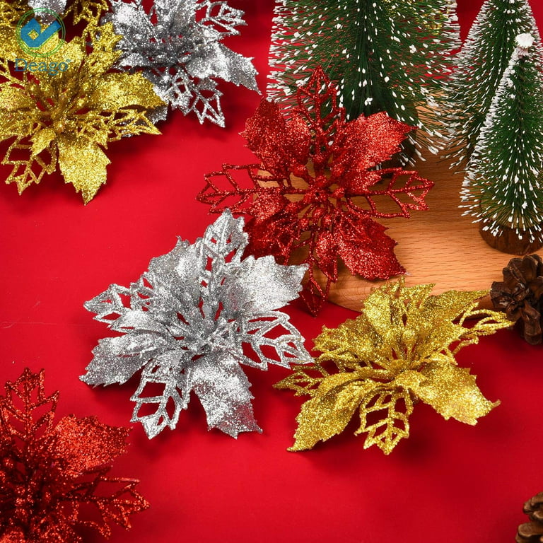 KEUSN Set Of 6 Pcs Christmas Flowers Ornaments Glitter Floral Accessories  Xmas Wreath Tree Decorations For Party Home Wedding Christmas Tree  Ornaments Christmas 