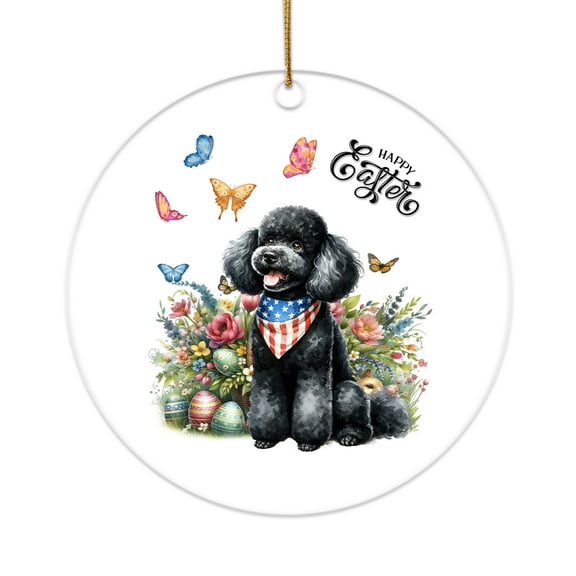 Poodle Celebrates Spring and Enjoys a Happy Easter Acrylic Round Ornament Poodles Dog Lover Gifts Idea Home Tree Decor - 02001