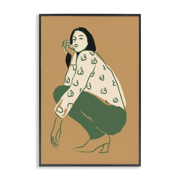 Stupell Industries Modern Fashion Girl Kneeling Black Framed Giclee Art, 12 x 18, by Incado