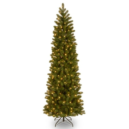 7.5 Douglas Fir Christmas Tree National Tree Pre-Lit 7-1/2' Feel-Real Down Swept Douglas Fir Pencil Slim Hinged Artificial Christmas Tree with 350 Clear Lights ()