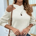 thumbnail image 5 of Oksale Sexy Criss Cross Neck Sweaters for Women Trendy Cold Shoulder Knit Sweater Loose Long Sleeve Jumpers Slouchy Pullover Tops Beige L, 5 of 6