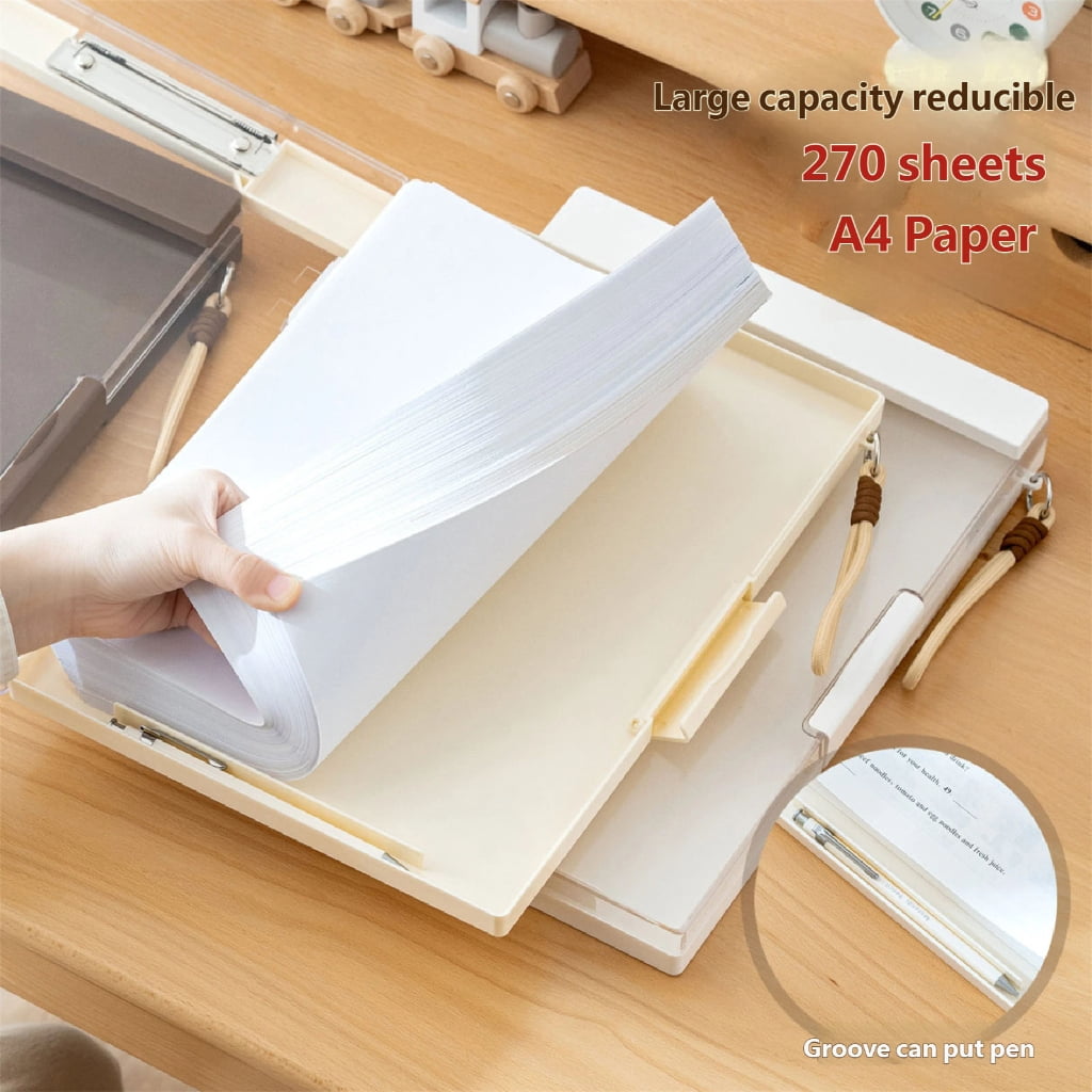 Multifunctional ABS Document Box with Clipboard 2 Compartment File Organiser Storage Case For School and Travel